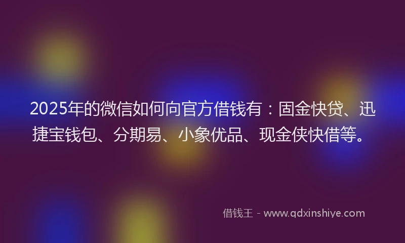 2025年的微信如何向官方借钱有：固金快贷、迅捷宝钱包、分期易、小象优品、现金侠快借等。