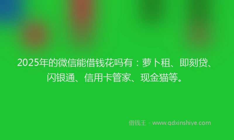 2025年的微信能借钱花吗有：萝卜租、即刻贷、闪银通、信用卡管家、现金猫等。