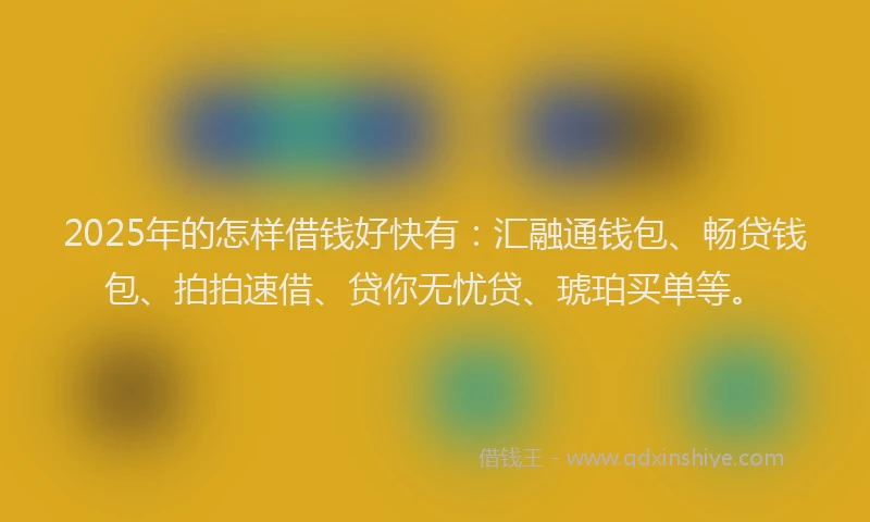 2025年的怎样借钱好快有：汇融通钱包、畅贷钱包、拍拍速借、贷你无忧贷、琥珀买单等。