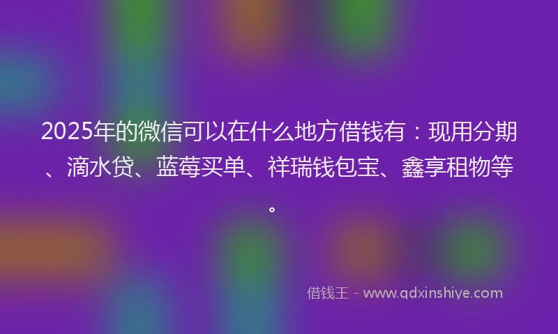 2025年的微信可以在什么地方借钱有：现用分期、滴水贷、蓝莓买单、祥瑞钱包宝、鑫享租物等。