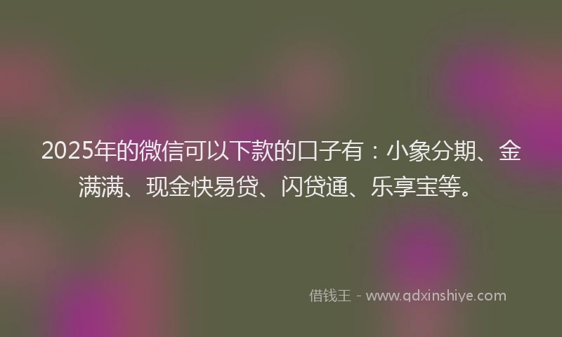 2025年的微信可以下款的口子有：小象分期、金满满、现金快易贷、闪贷通、乐享宝等。