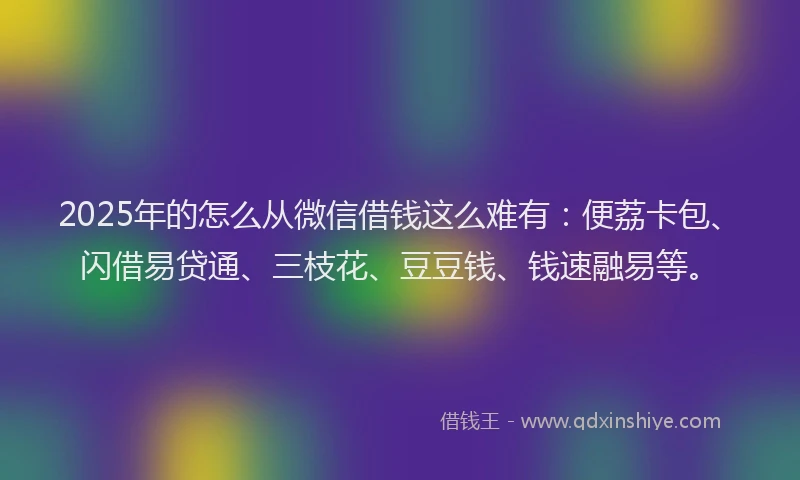 2025年的怎么从微信借钱这么难有：便荔卡包、闪借易贷通、三枝花、豆豆钱、钱速融易等。