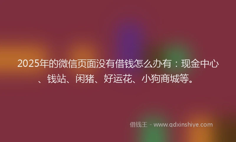 2025年的微信页面没有借钱怎么办有：现金中心、钱站、闲猪、好运花、小狗商城等。