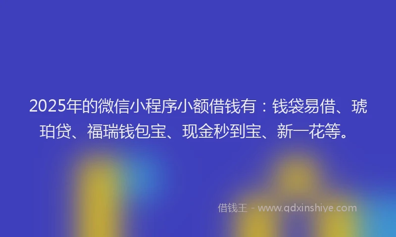 2025年的微信小程序小额借钱有：钱袋易借、琥珀贷、福瑞钱包宝、现金秒到宝、新一花等。