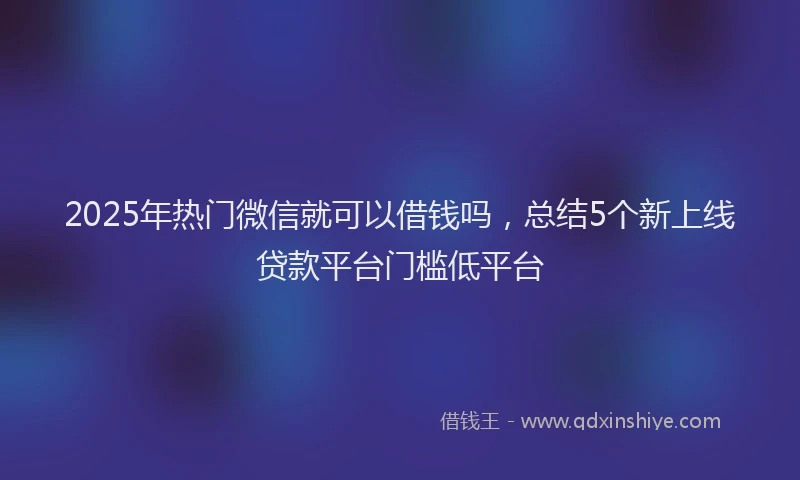2025年热门微信就可以借钱吗，总结5个新上线贷款平台门槛低平台