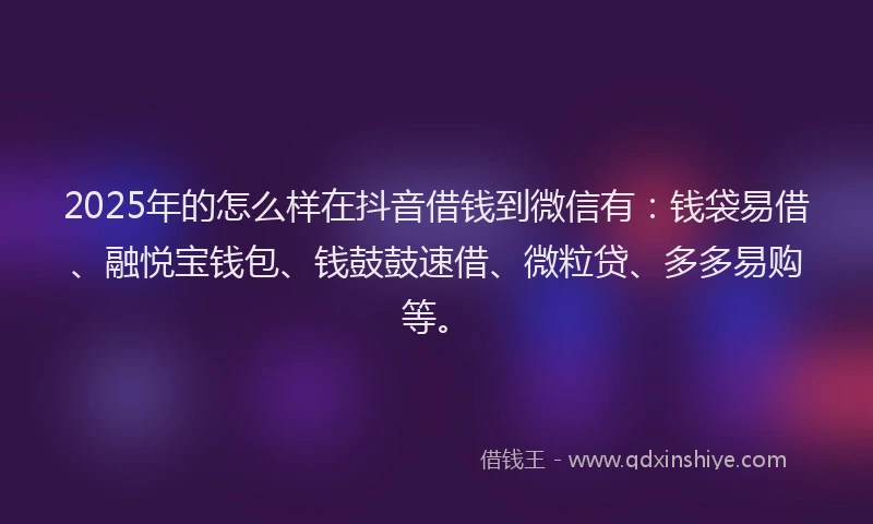 2025年的怎么样在抖音借钱到微信有:钱袋易借、融悦宝钱包、钱鼓鼓速借、微粒贷、多多易购等。