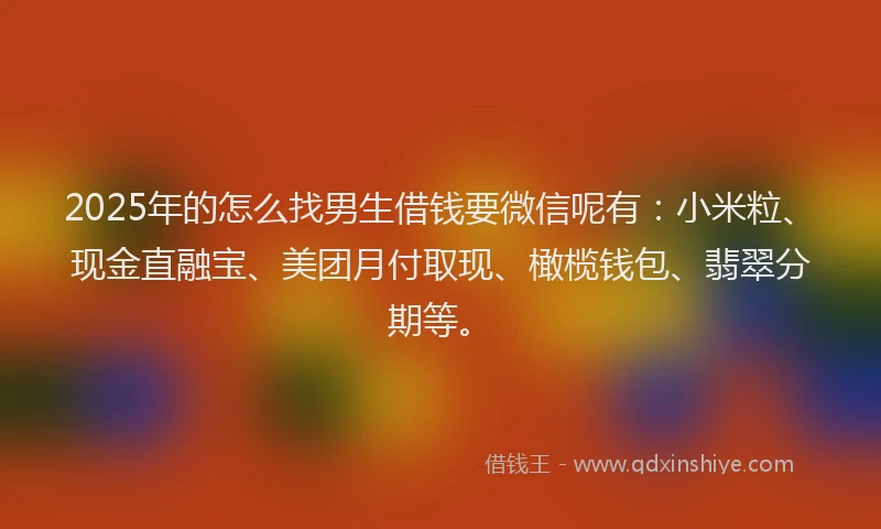 2025年的怎么找男生借钱要微信呢有:小米粒、现金直融宝、美团月付取现、橄榄钱包、翡翠分期等。