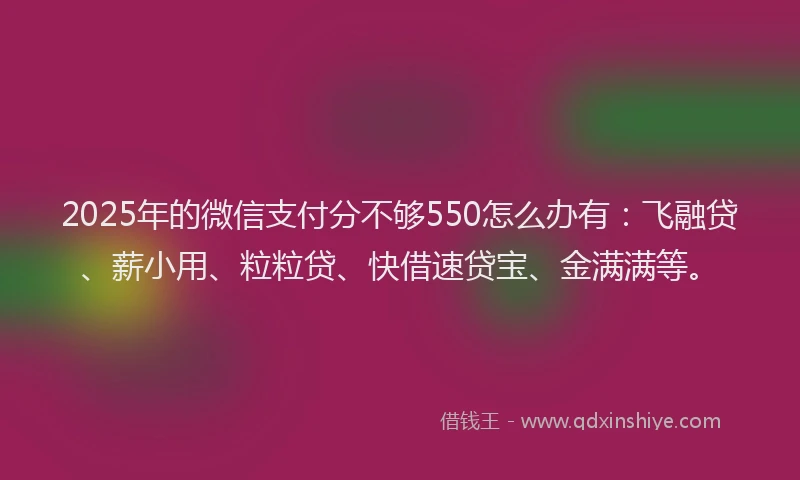 2025年的微信支付分不够550怎么办有：飞融贷、薪小用、粒粒贷、快借速贷宝、金满满等。