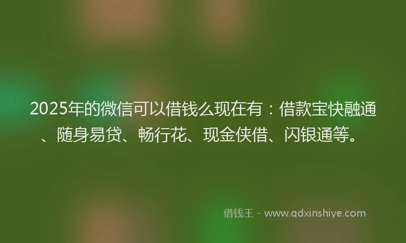 2025年的微信可以借钱么现在有：借款宝快融通、随身易贷、畅行花、现金侠借、闪银通等。