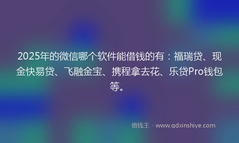 2025年的微信哪个软件能借钱的有：福瑞贷、现金快易贷、飞融金宝、携程拿去花、乐贷Pro钱包等。