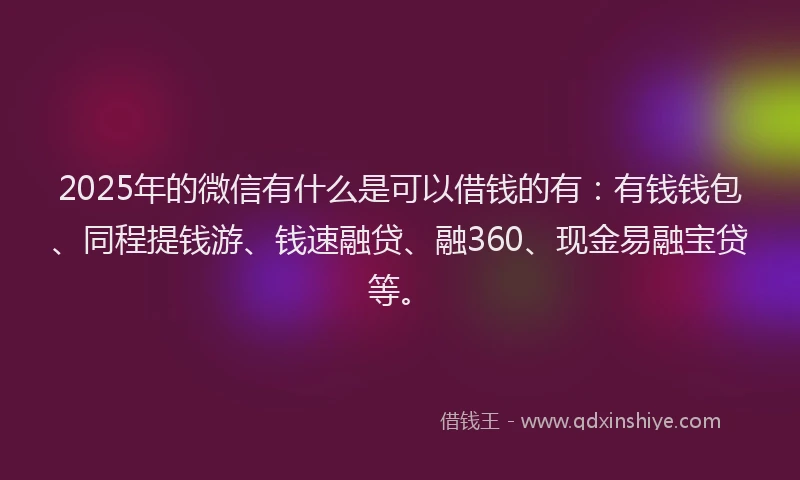 2025年的微信有什么是可以借钱的有：有钱钱包、同程提钱游、钱速融贷、融360、现金易融宝贷等。