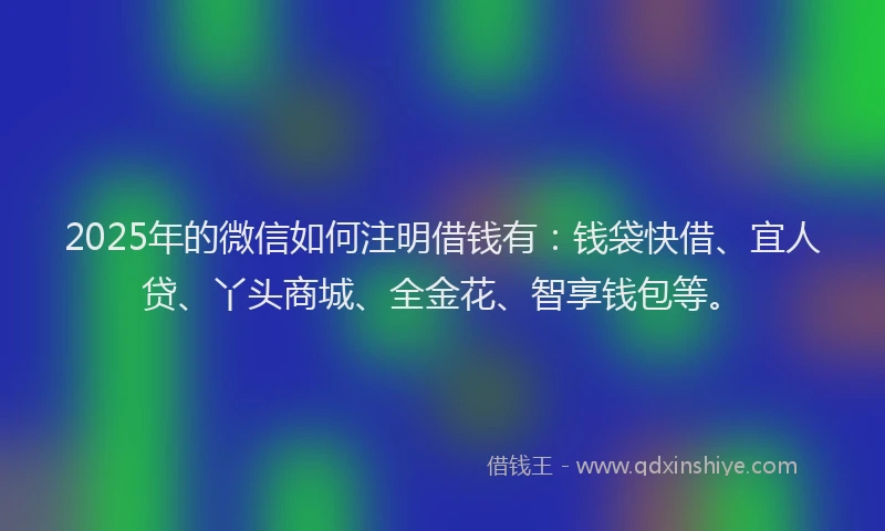 2025年的微信如何注明借钱有：钱袋快借、宜人贷、丫头商城、全金花、智享钱包等。