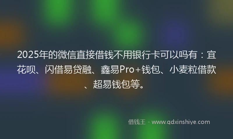 2025年的微信直接借钱不用银行卡可以吗有：宜花呗、闪借易贷融、鑫易Pro+钱包、小麦粒借款、超易钱包等。