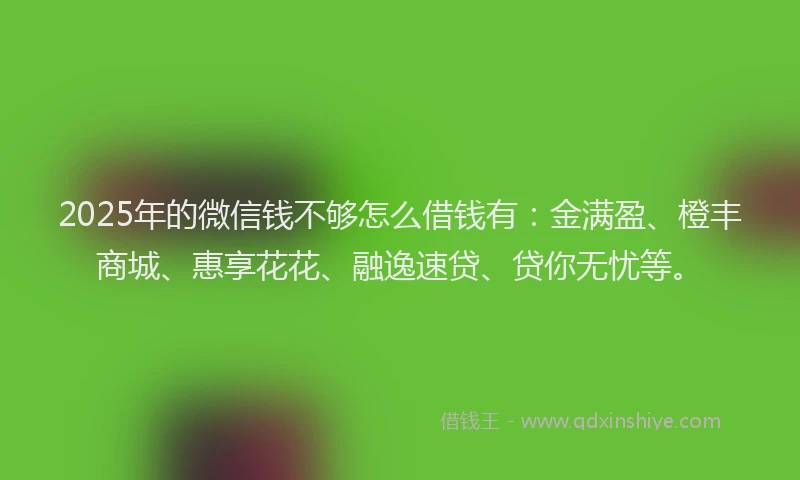 2025年的微信钱不够怎么借钱有：金满盈、橙丰商城、惠享花花、融逸速贷、贷你无忧等。