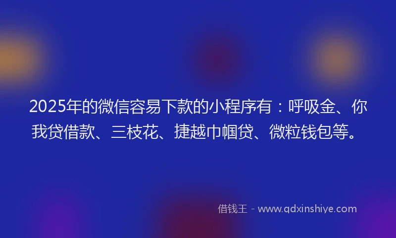 2025年的微信容易下款的小程序有：呼吸金、你我贷借款、三枝花、捷越巾帼贷、微粒钱包等。