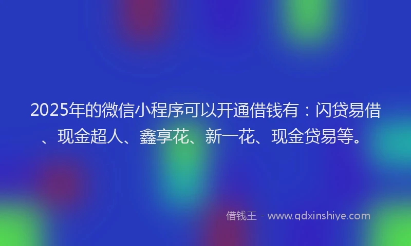 2025年的微信小程序可以开通借钱有：闪贷易借、现金超人、鑫享花、新一花、现金贷易等。