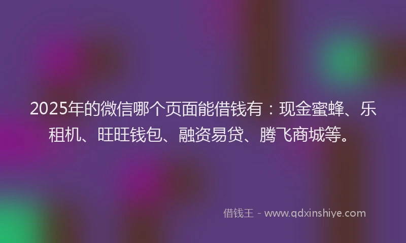 2025年的微信哪个页面能借钱有：现金蜜蜂、乐租机、旺旺钱包、融资易贷、腾飞商城等。