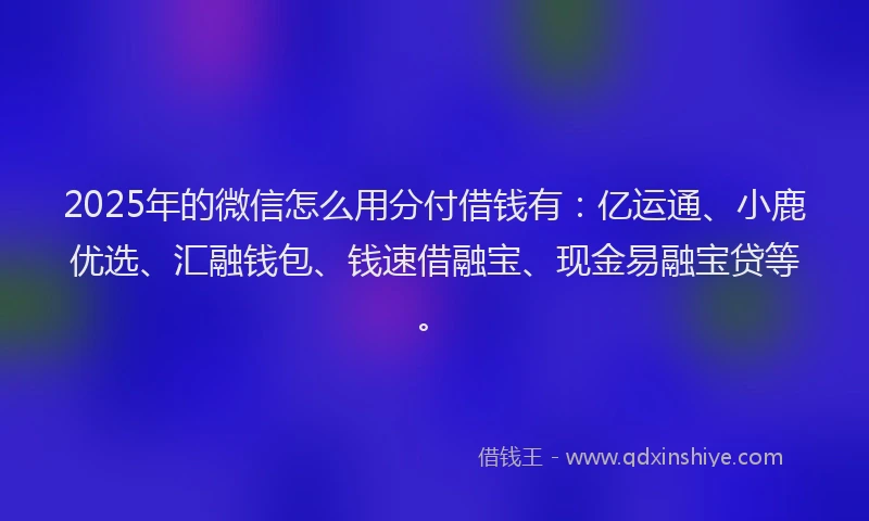 2025年的微信怎么用分付借钱有：亿运通、小鹿优选、汇融钱包、钱速借融宝、现金易融宝贷等。