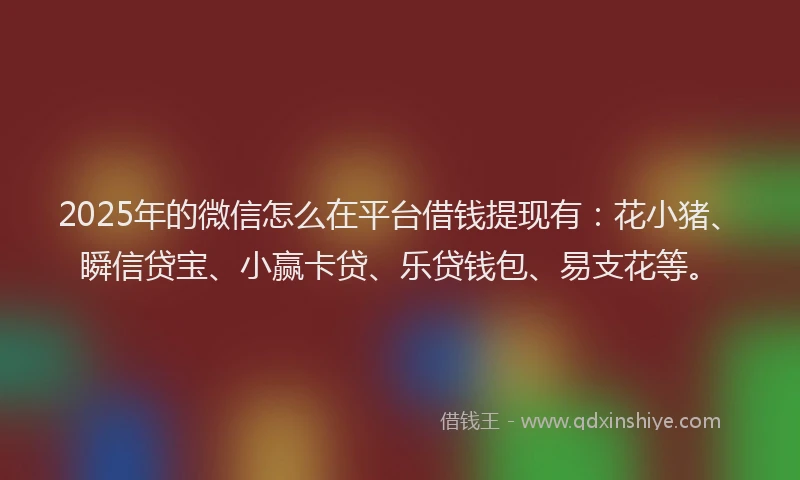 2025年的微信怎么在平台借钱提现有：花小猪、瞬信贷宝、小赢卡贷、乐贷钱包、易支花等。