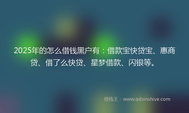 2025年的怎么借钱黑户有：借款宝快贷宝、惠商贷、借了么快贷、星梦借款、闪银等。