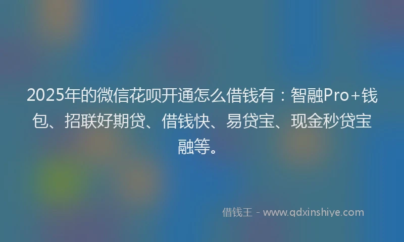2025年的微信花呗开通怎么借钱有：智融Pro+钱包、招联好期贷、借钱快、易贷宝、现金秒贷宝融等。