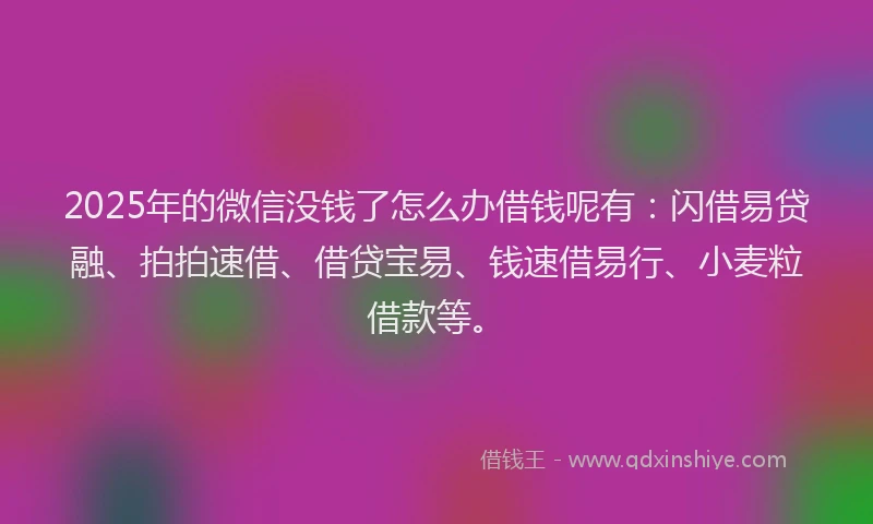 2025年的微信没钱了怎么办借钱呢有：闪借易贷融、拍拍速借、借贷宝易、钱速借易行、小麦粒借款等。