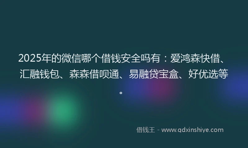 2025年的微信哪个借钱安全吗有：爱鸿森快借、汇融钱包、森森借呗通、易融贷宝盒、好优选等。