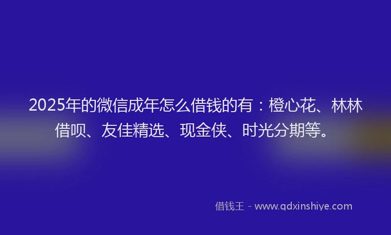 2025年的微信成年怎么借钱的有：橙心花、林林借呗、友佳精选、现金侠、时光分期等。