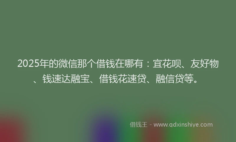 2025年的微信那个借钱在哪有：宜花呗、友好物、钱速达融宝、借钱花速贷、融信贷等。