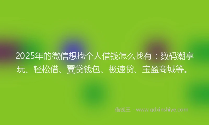 2025年的微信想找个人借钱怎么找有：数码潮享玩、轻松借、翼贷钱包、极速贷、宝盈商城等。