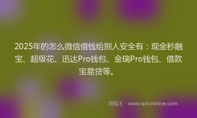2025年的怎么微信借钱给别人安全有：现金秒融宝、超级花、迅达Pro钱包、金瑞Pro钱包、借款宝易贷等。