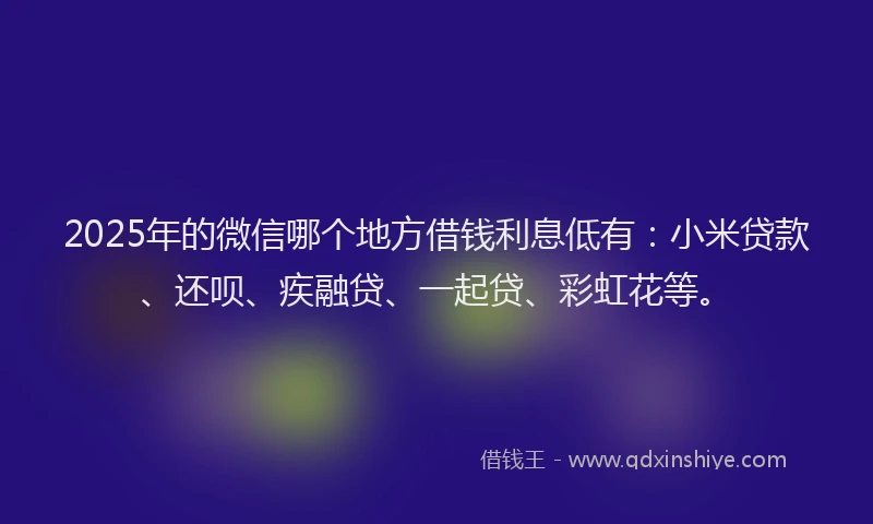 2025年的微信哪个地方借钱利息低有：小米贷款、还呗、疾融贷、一起贷、彩虹花等。