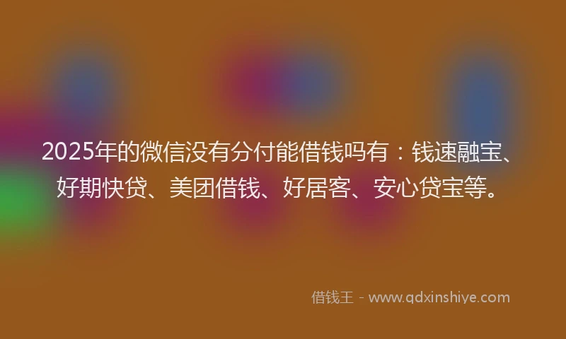 2025年的微信没有分付能借钱吗有：钱速融宝、好期快贷、美团借钱、好居客、安心贷宝等。