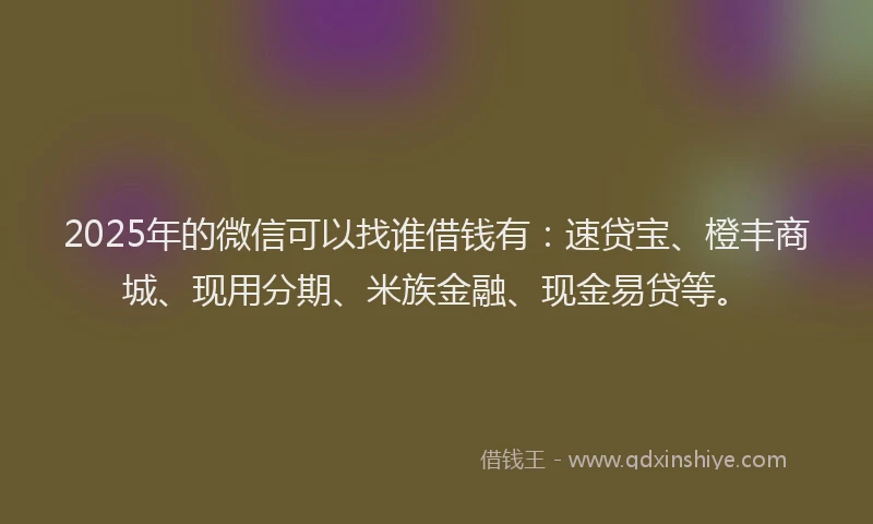 2025年的微信可以找谁借钱有：速贷宝、橙丰商城、现用分期、米族金融、现金易贷等。