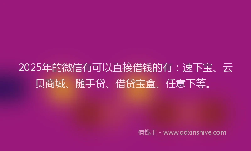 2025年的微信有可以直接借钱的有:速下宝、云贝商城、随手贷、借贷宝盒、任意下等。