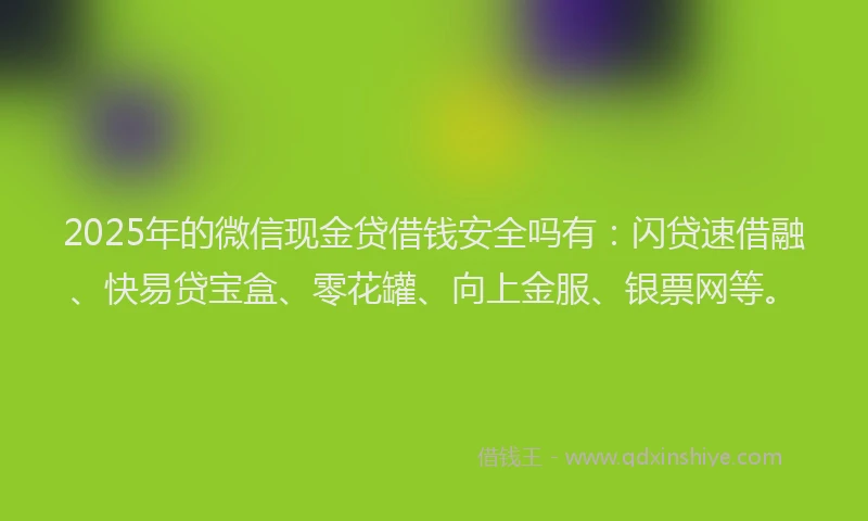 2025年的微信现金贷借钱安全吗有：闪贷速借融、快易贷宝盒、零花罐、向上金服、银票网等。