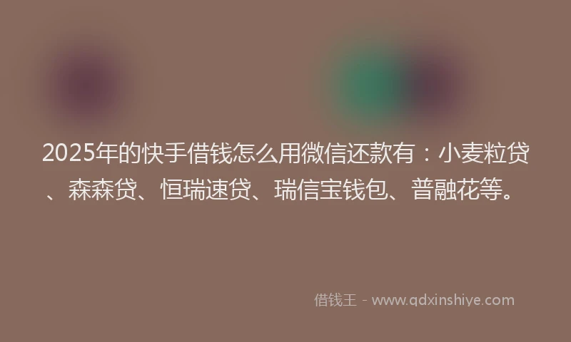 2025年的快手借钱怎么用微信还款有:小麦粒贷、森森贷、恒瑞速贷、瑞信宝钱包、普融花等。