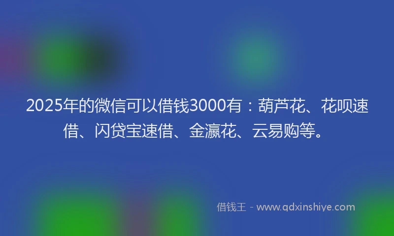 2025年的微信可以借钱3000有：葫芦花、花呗速借、闪贷宝速借、金瀛花、云易购等。