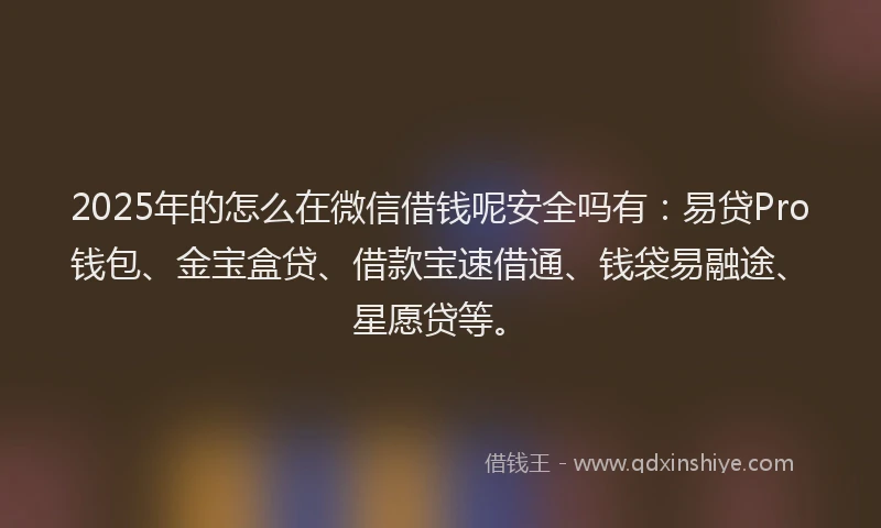 2025年的怎么在微信借钱呢安全吗有：易贷Pro钱包、金宝盒贷、借款宝速借通、钱袋易融途、星愿贷等。