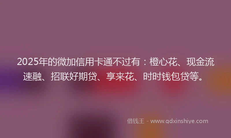 2025年的微加信用卡通不过有：橙心花、现金流速融、招联好期贷、享来花、时时钱包贷等。