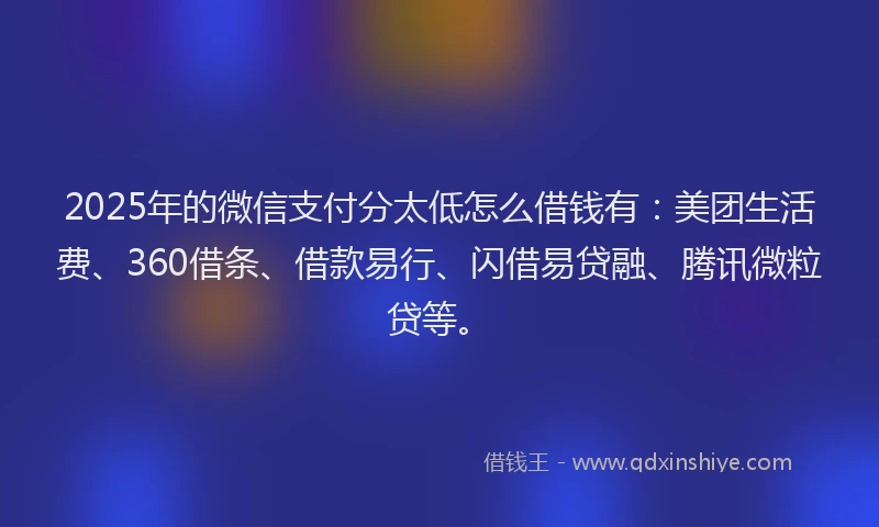 2025年的微信支付分太低怎么借钱有：美团生活费、360借条、借款易行、闪借易贷融、腾讯微粒贷等。