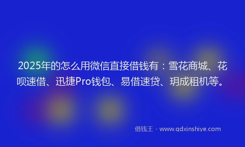 2025年的怎么用微信直接借钱有:雪花商城、花呗速借、迅捷Pro钱包、易借速贷、玥成租机等。