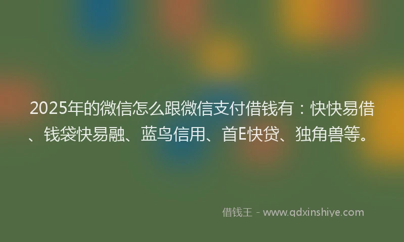 2025年的微信怎么跟微信支付借钱有：快快易借、钱袋快易融、蓝鸟信用、首E快贷、独角兽等。