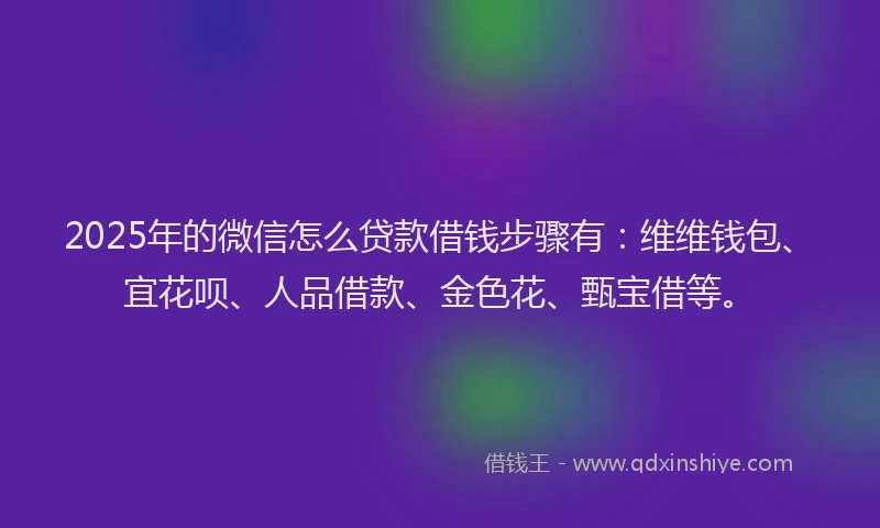 2025年的微信怎么贷款借钱步骤有：维维钱包、宜花呗、人品借款、金色花、甄宝借等。