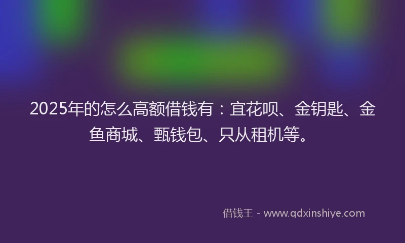 2025年的怎么高额借钱有：宜花呗、金钥匙、金鱼商城、甄钱包、只从租机等。