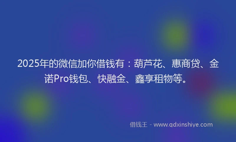 2025年的微信加你借钱有：葫芦花、惠商贷、金诺Pro钱包、快融金、鑫享租物等。
