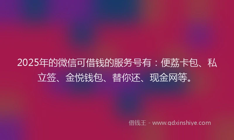 2025年的微信可借钱的服务号有：便荔卡包、私立签、金悦钱包、替你还、现金网等。