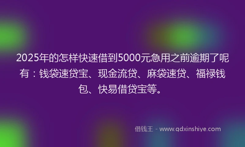 2025年的怎样快速借到5000元急用之前逾期了呢有：钱袋速贷宝、现金流贷、麻袋速贷、福禄钱包、快易借贷宝等。