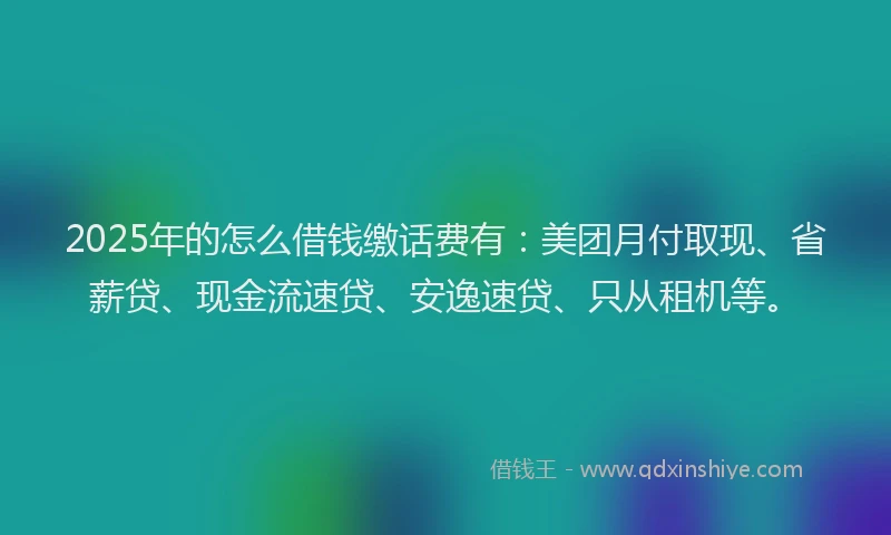 2025年的怎么借钱缴话费有：美团月付取现、省薪贷、现金流速贷、安逸速贷、只从租机等。