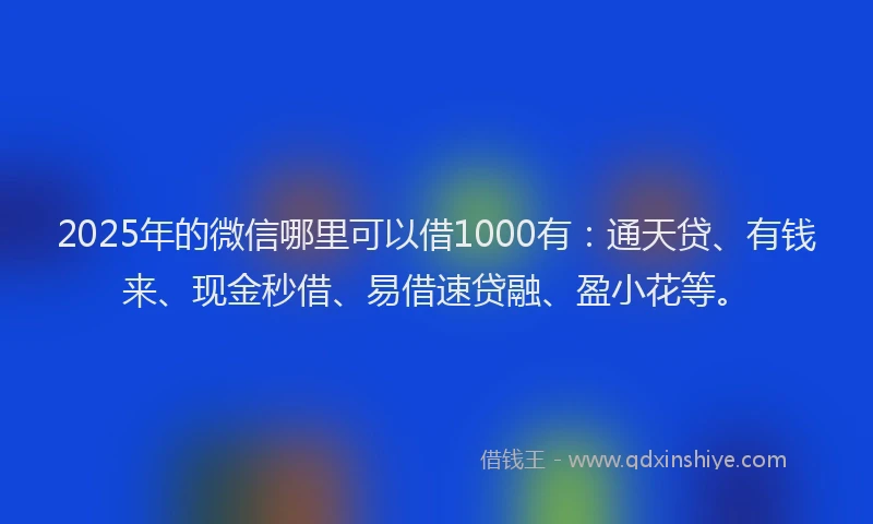 2025年的微信哪里可以借1000有：通天贷、有钱来、现金秒借、易借速贷融、盈小花等。